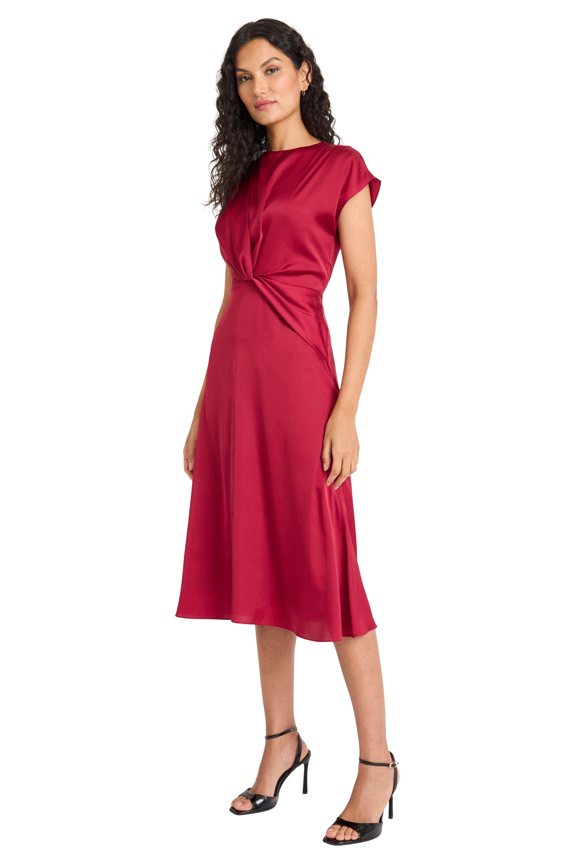 Women's Cap Sleeve A-Line Midi Dress - 12