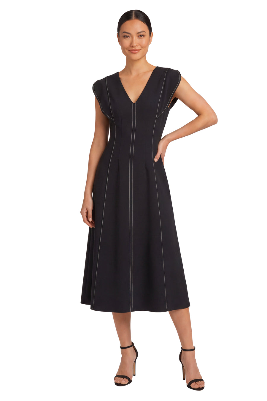 Mavy Cap Sleeve Seamed A-Line Dress