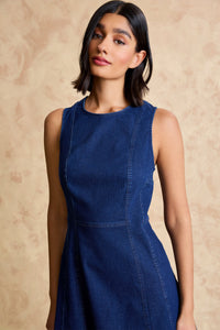 Cheyenne Cotton Stretch Denim Midi with Topstitching