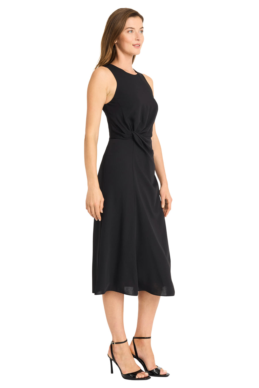 maggy london midi dresses Long Sleeve Shirred Dress with High-Low Skirt Women's : 12 Crew Neck maggy london midi dress SIDE