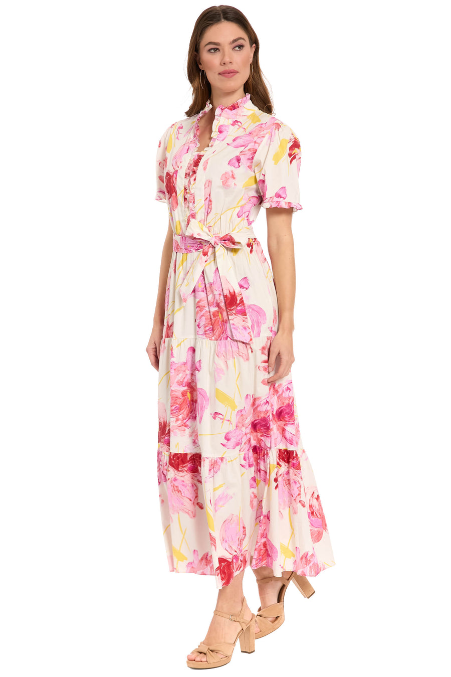 Amilia Flutter Sleeve Belted Tiered Maxi Dress
