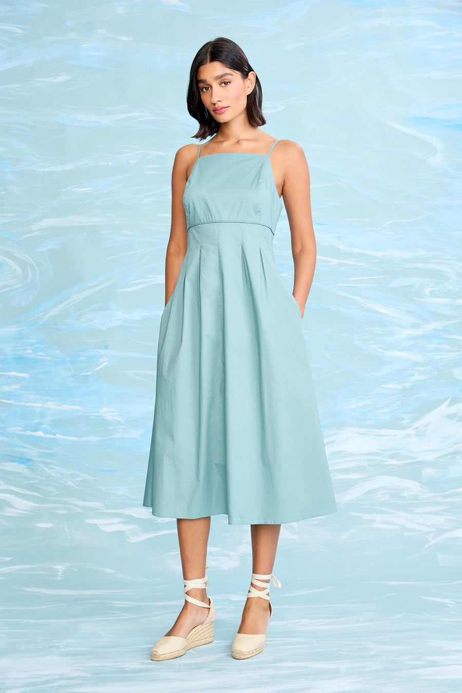 Leona Cotton Spaghetti Strap Midi Fit and Flare Dress | Maggy London Leona Cotton Spaghetti Strap Midi Fit and Flare Dress | Maggy London