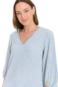 Everleigh Bishop Sleeve Shift in Pucker Stripe