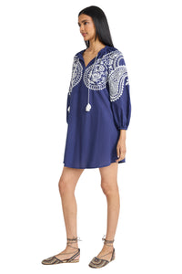 Douglas Cotton Embroidered Long Sleeve Shift