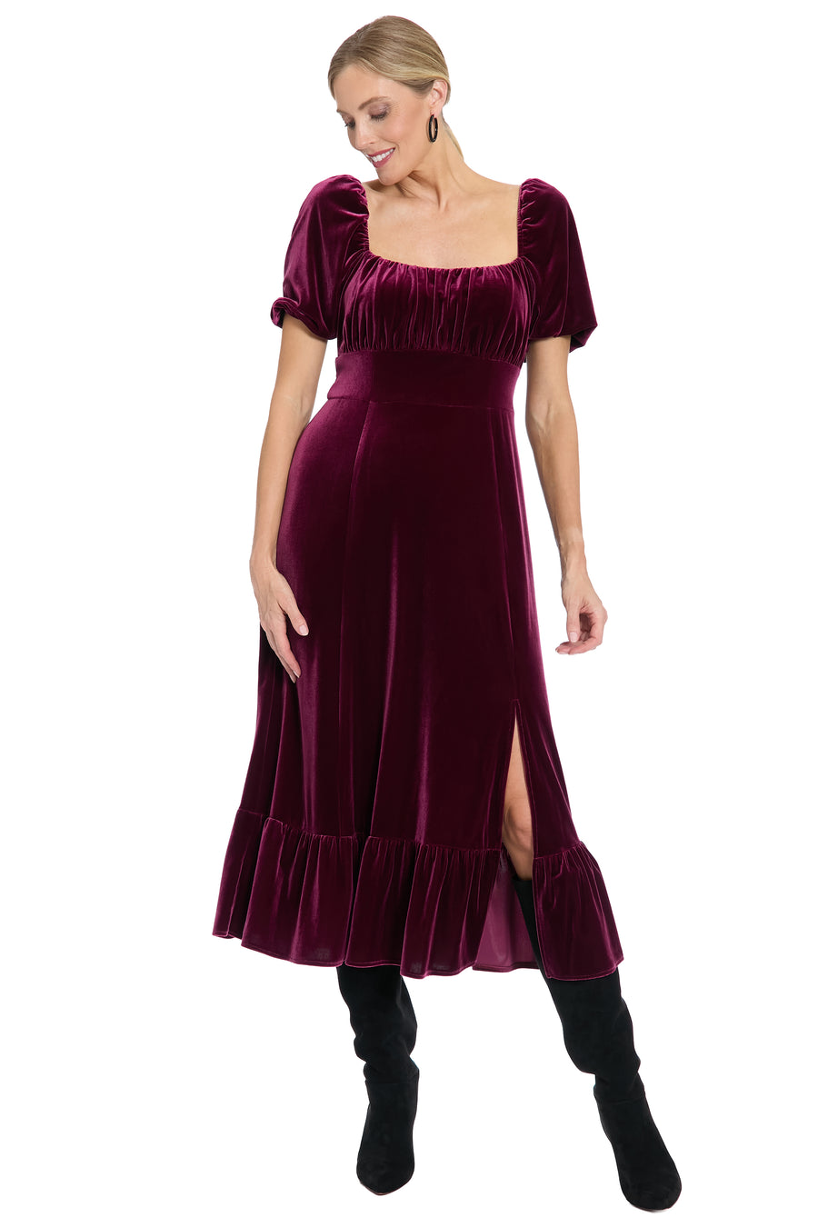 Kristin Short Sleeve in Velvet A-Line Maxi Dress | London Times Maggy London Kristin Short Sleeve in Velvet A-Line Maxi Dress | London Times Maggy London