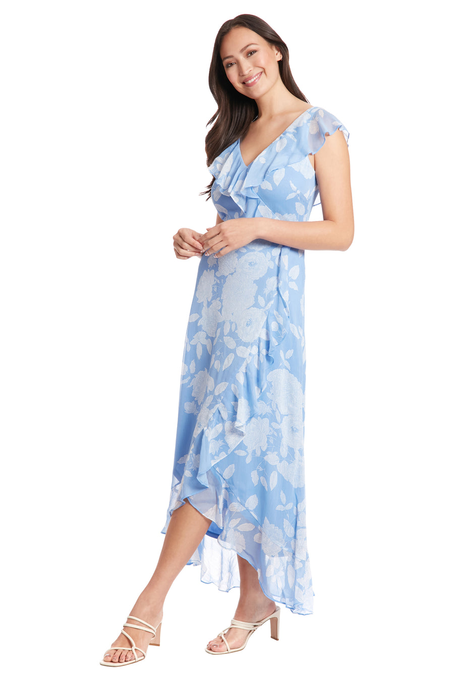 Alessandra Ruffle Faux Wrap Dress in Line Bloom