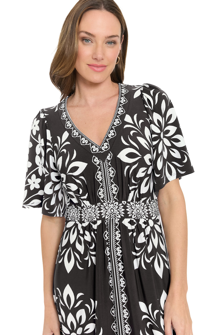 McKay Flutter Sleeve Maxi in Floral Medallion