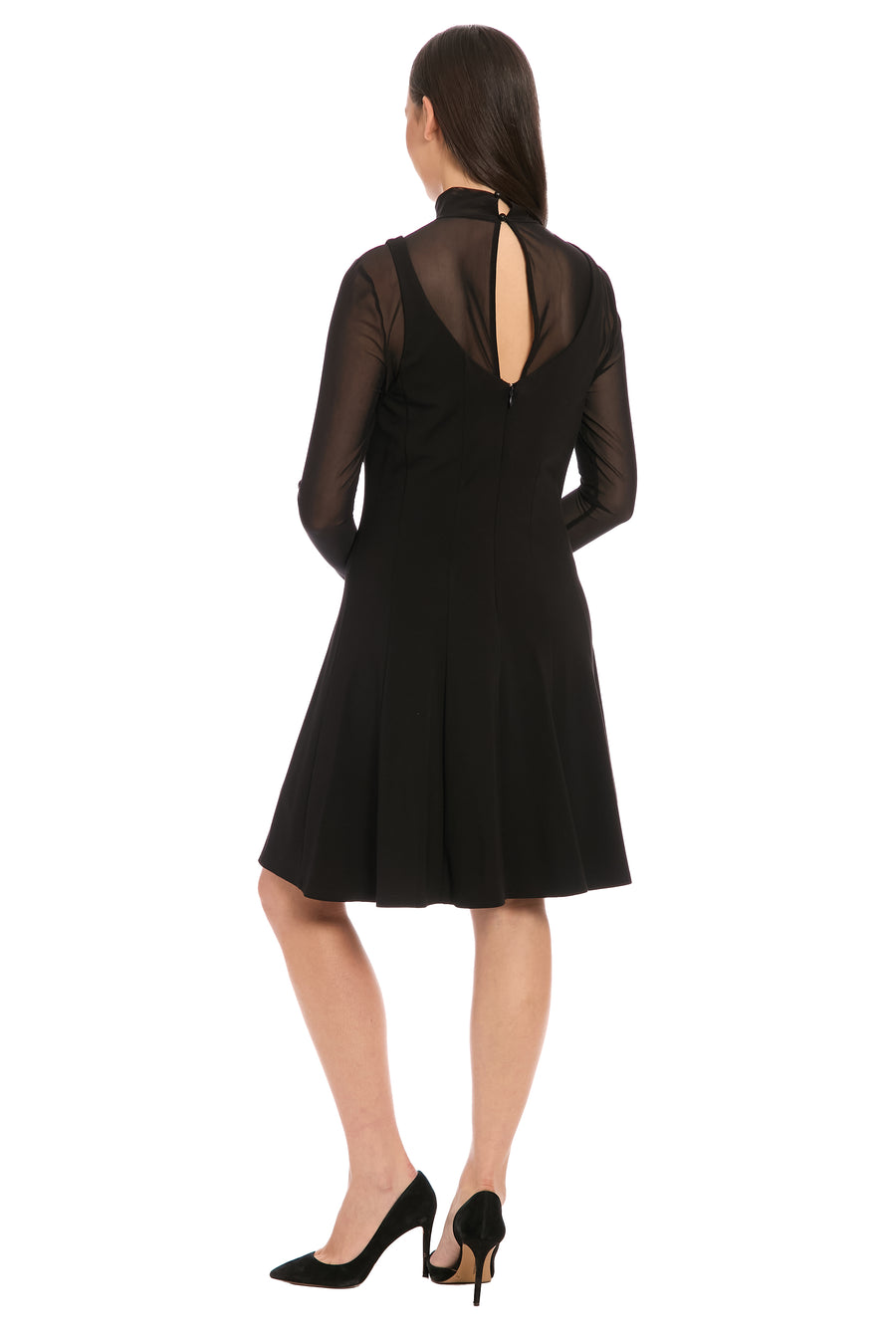 Elsbeth Sheer Mock Neck Fit & Flare
