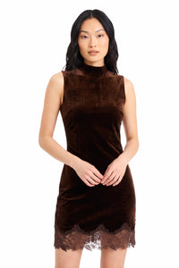Kai Velvet Lace-Trim Mini Dress