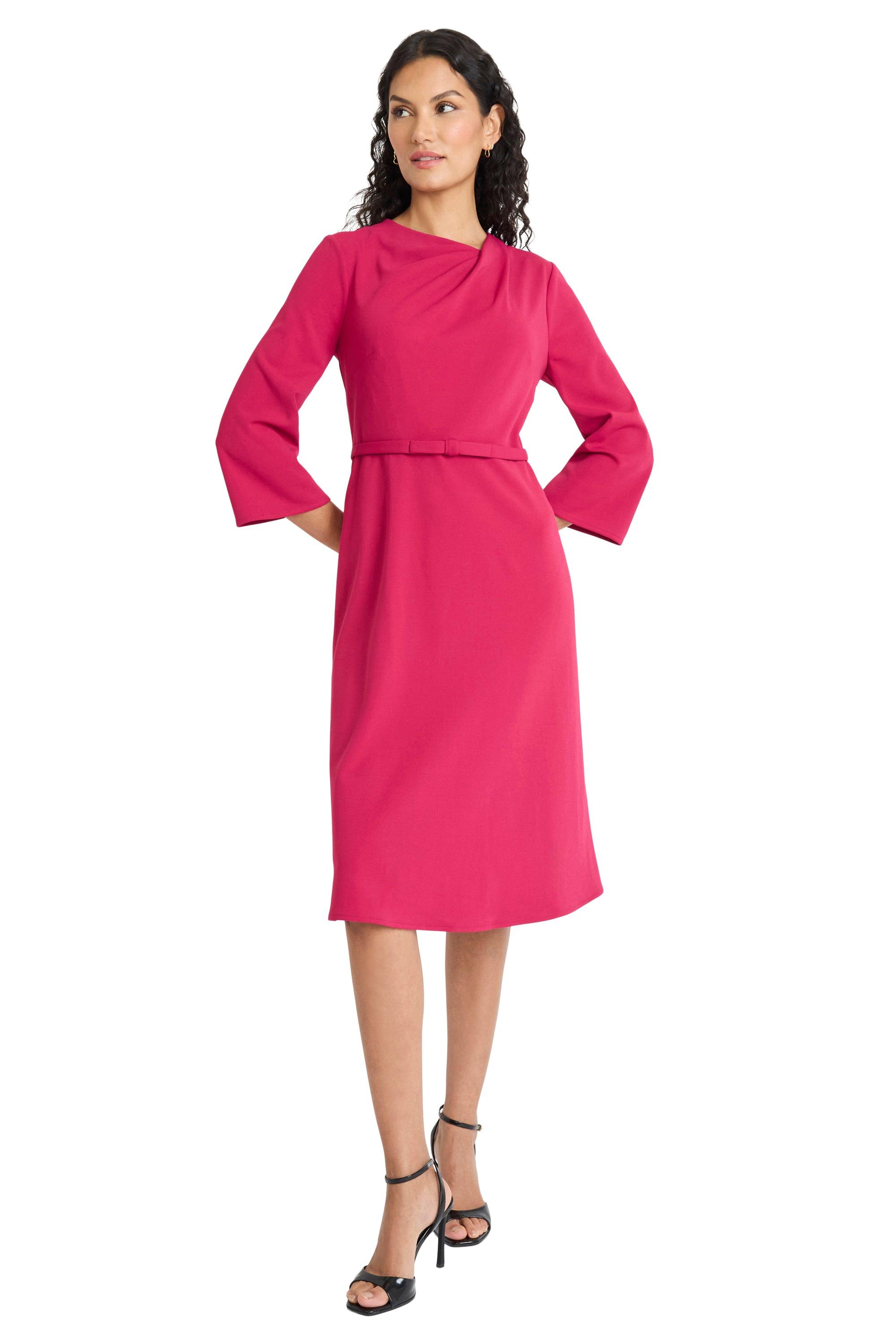 TWIST NECK DRESS WITH FLARED SLEEVES Black / Standard / 14 TWIST NECK DRESS WITH FLARED SLEEVES Black / Standard / 14