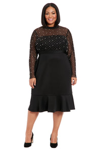 Laurenda Beaded Pearl Illusion Mesh Dress