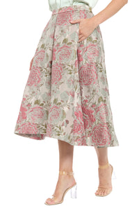 Gramercy Pleated Skirt in Vintage Rose Jacquard