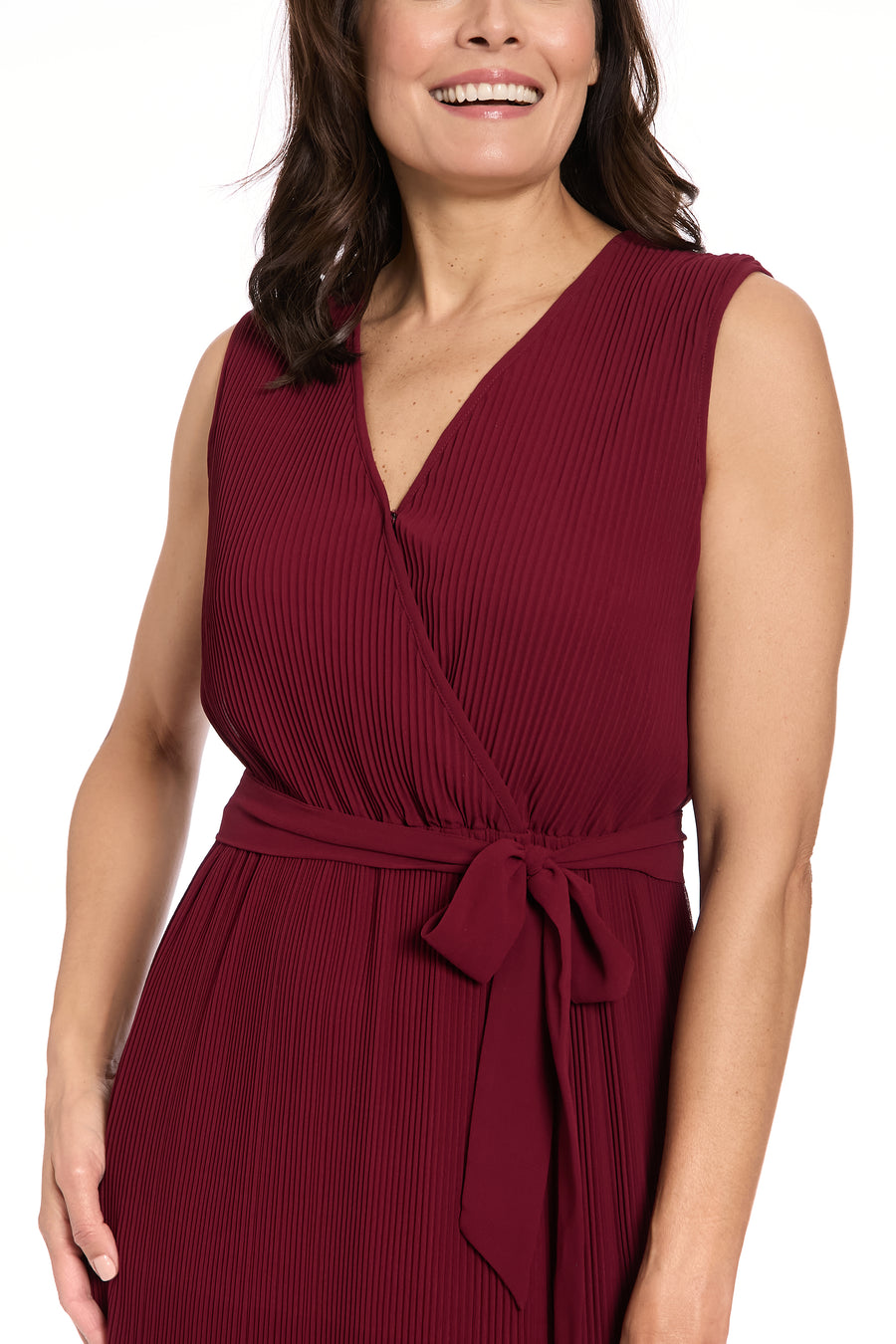 Rivera Pleated Surplice Midi Dress A-Line Sleeveless | London Times Maggy London Rivera Pleated Surplice Midi Dress A-Line Sleeveless | London Times Maggy London
