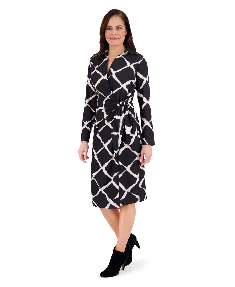 Rhea Collared Side Tie Midi in Bias Plaid