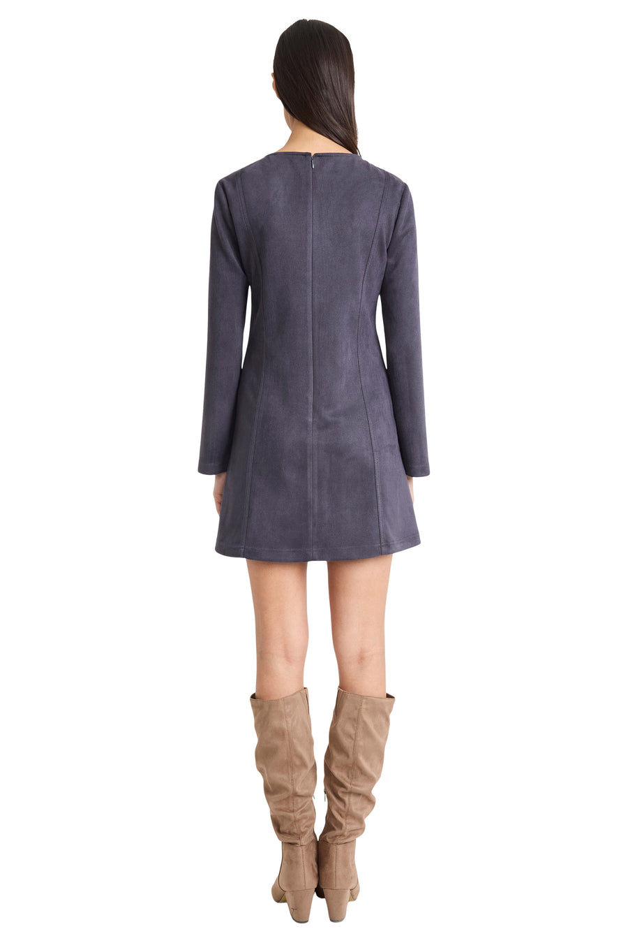 The Good Journey Long Sleeve Suede Mini Dress, Womens, 10, Grey The Good Journey Long Sleeve Suede Mini Dress, Womens, 10, Grey