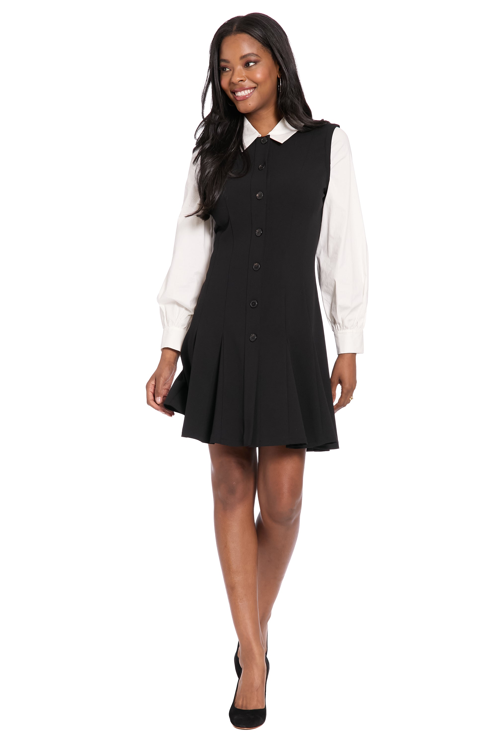 London Times Women's Collared Pleated Mini Dress - Mini dresses London Times Women's Collared Pleated Mini Dress - Mini dresses