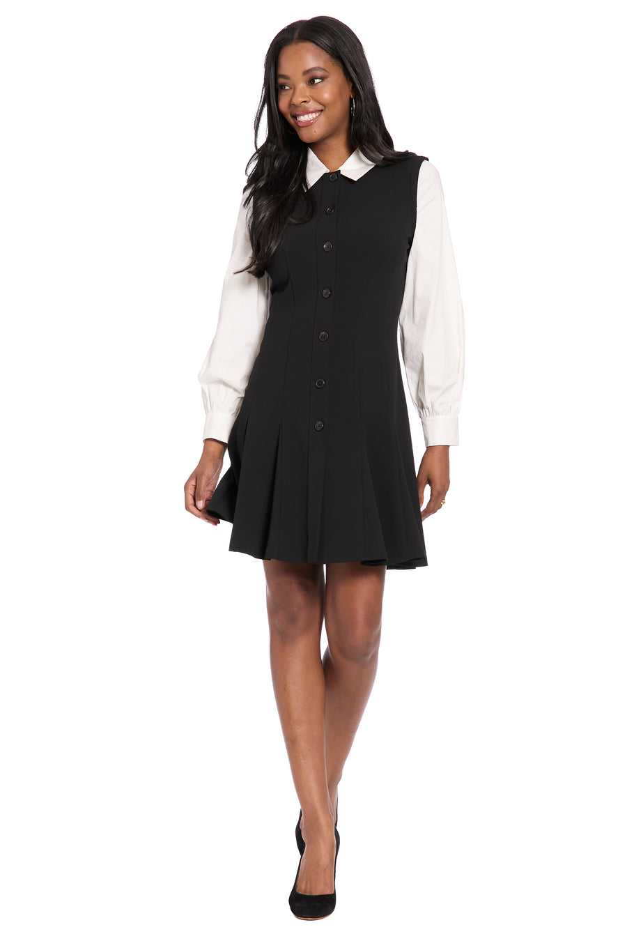 London Times Women's Collared Pleated Mini Dress - Mini Dresses London Times Women's Collared Pleated Mini Dress - Mini Dresses