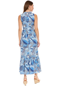 Joelle Cotton Ruffle Neck Maxi in Pixel Palm