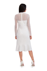 Laurenda Beaded Pearl Illusion Mesh Dress