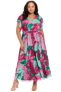 Cassiopeia V-Neck Tiered Mesh Maxi