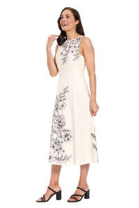 Debbie Sleeveless Graphic Print Linen Midi Dress