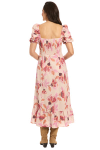 Kristin in Texture Floral Midi Puff Sleeve Dress