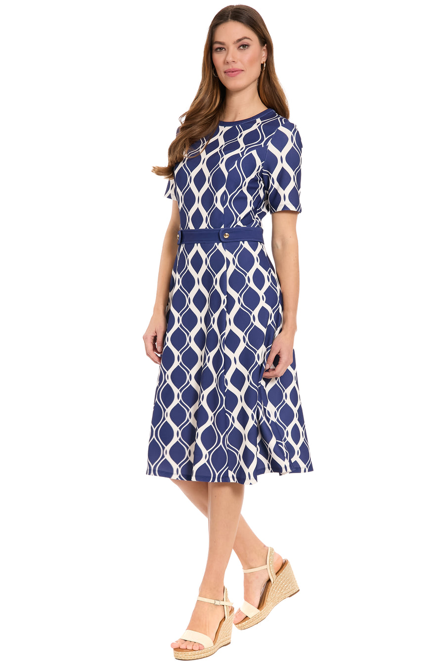 Enola Geometric Print Belted Midi Dress