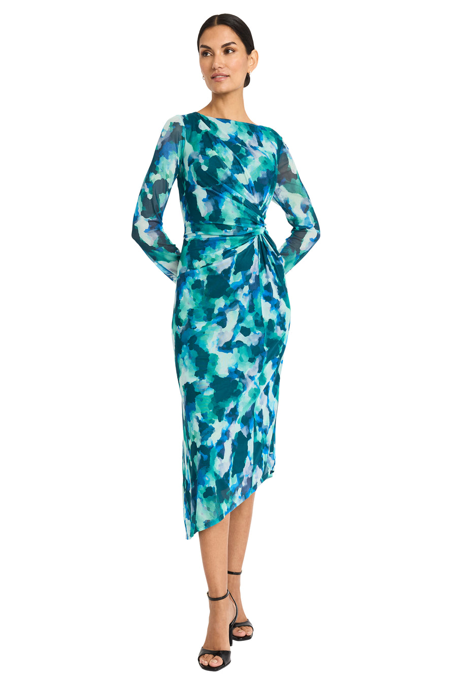ASYMMETRIC DRAPED BOAT NECK MIDI DRESS Maggy London ASYMMETRIC DRAPED BOAT NECK MIDI DRESS Maggy London