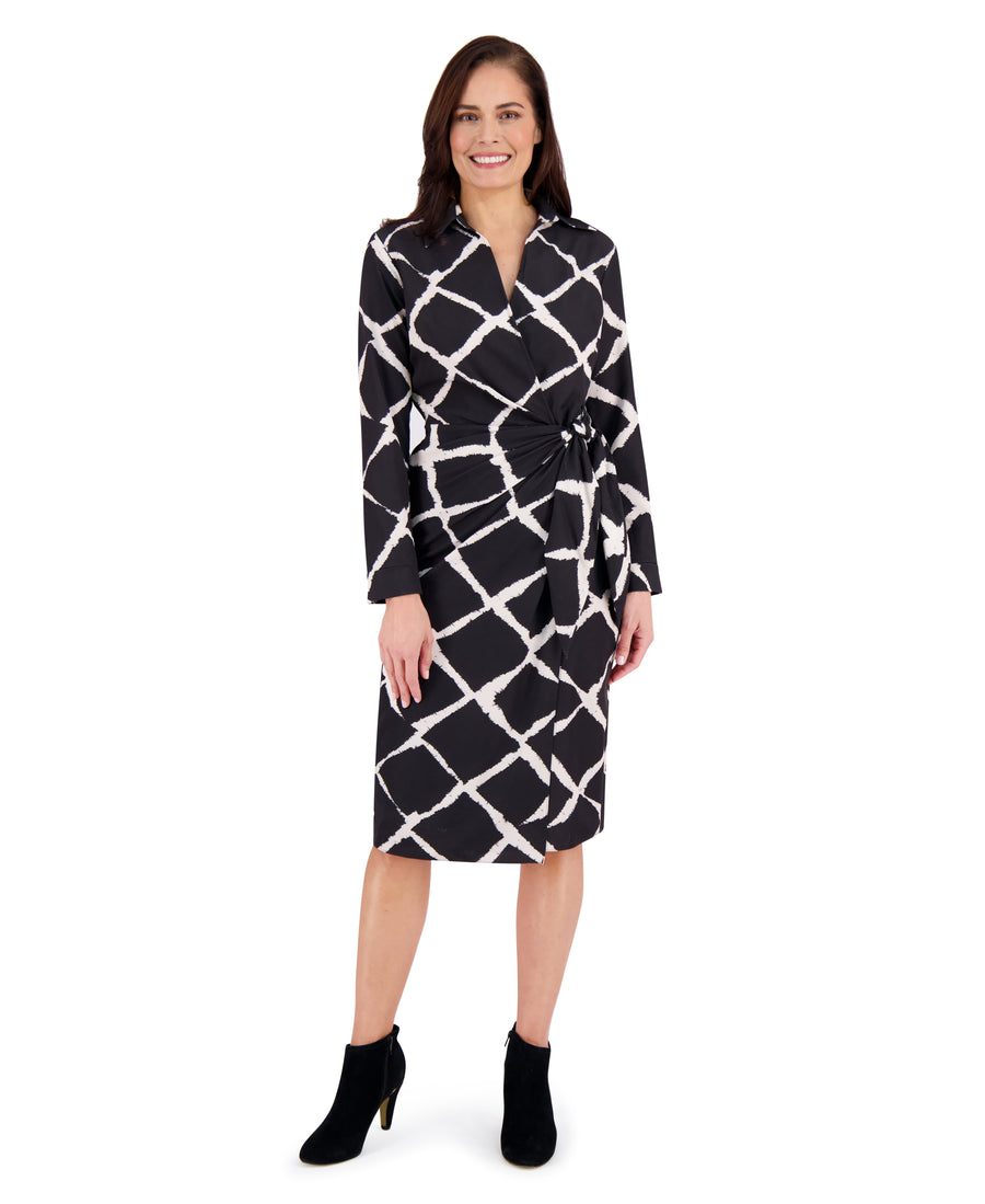 Rhea Collared Side Tie Midi in Bias Plaid