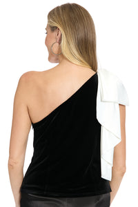 Ludlow One-Shoulder Velvet Top with Oversized Bow