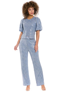 Bryant Jewel Neck Bubble Sleeve Top top