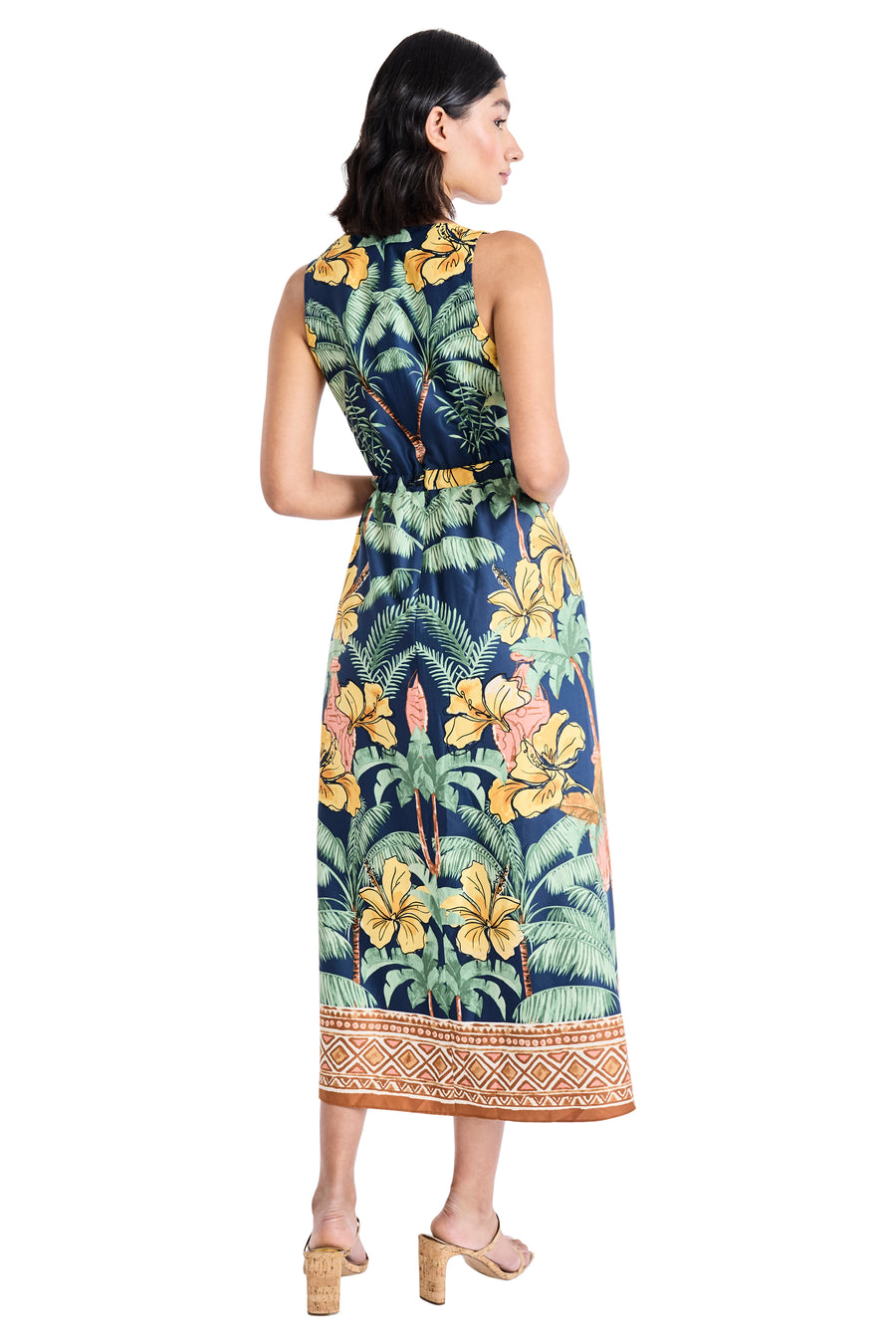 Edna Midi Fit & Flare Dress in Tropical Palm