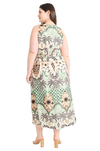 Edna Midi Fit & Flare Dress in Mirage Palms