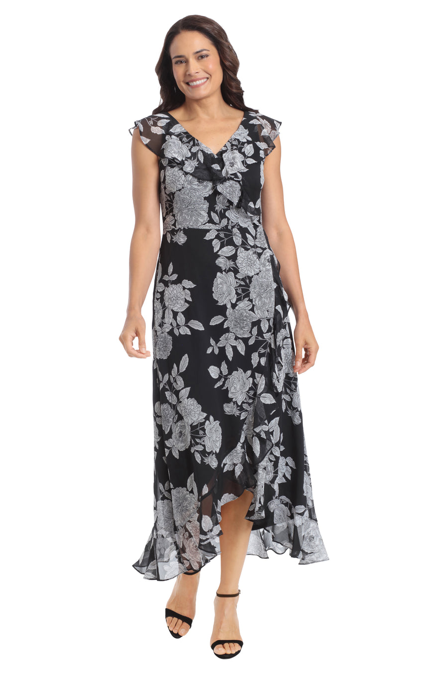 Alessandra Ruffle Faux Wrap Dress in Line Bloom