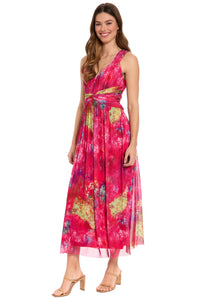 Elodie Twist Front V-Neck Mesh Maxi