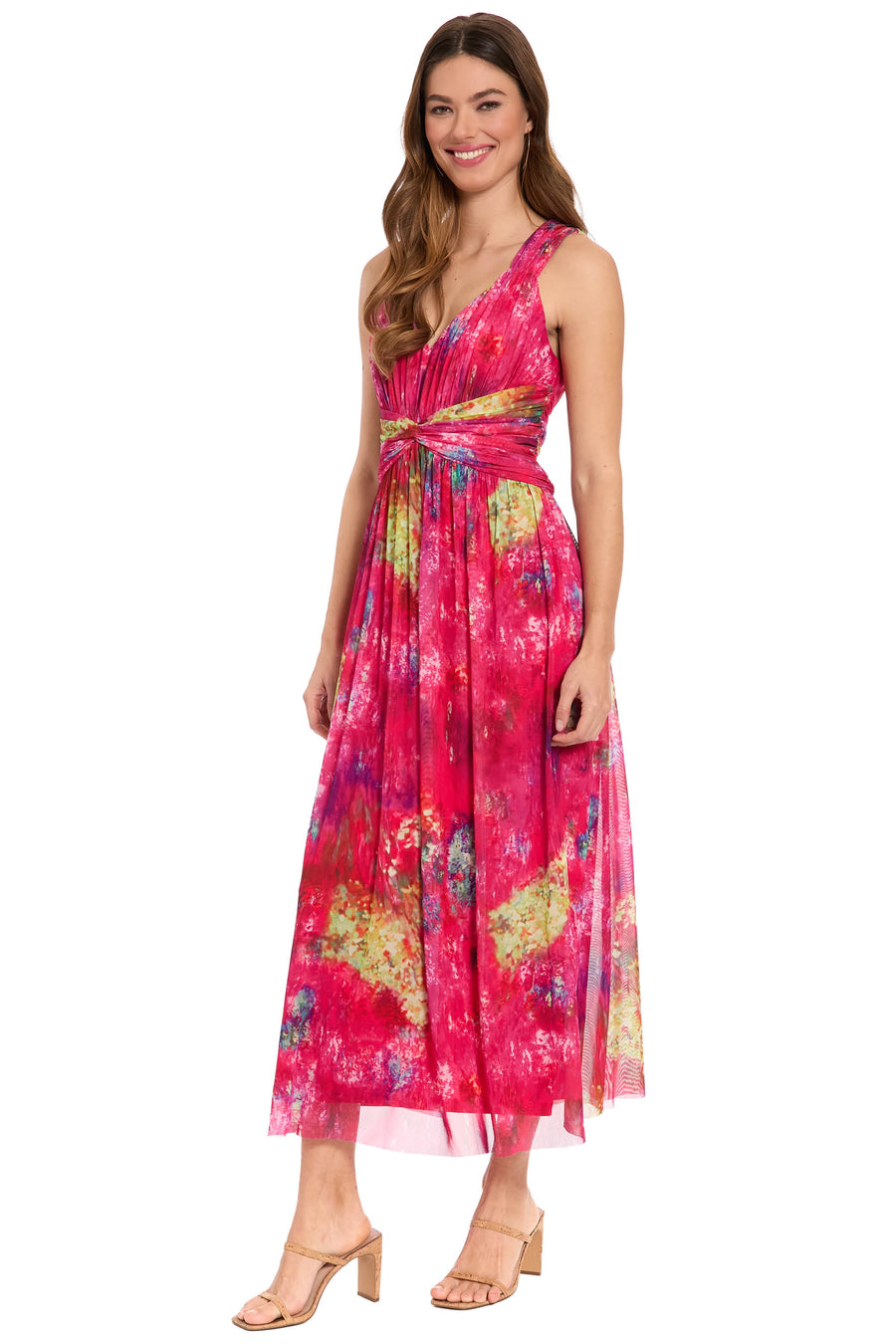 Elodie Twist Front V-Neck Mesh Maxi