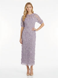 Marigold Dress Textured 3D Embroidered Midi