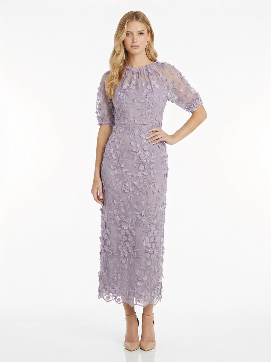 Marigold Dress Textured 3D Embroidered Midi