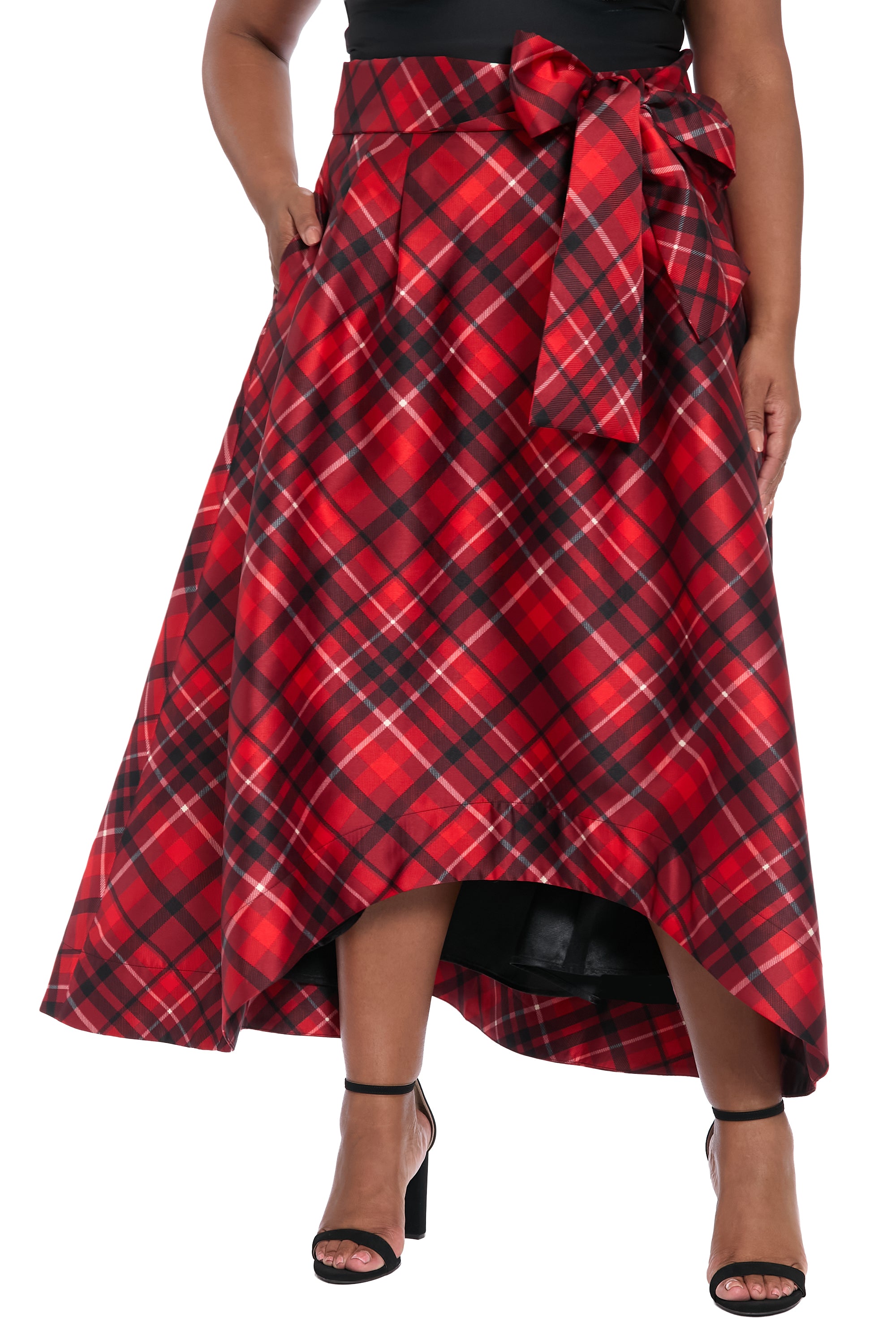 Roosevelt Voluminous Plaid Tie-Front Skirt Maxi | Muse by Maggy London