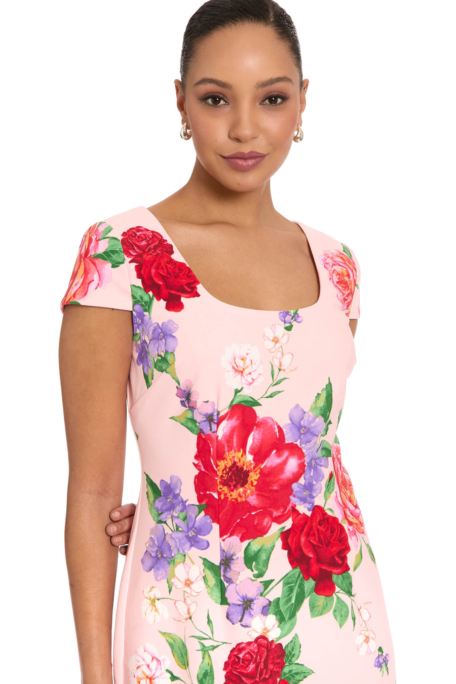 Bobbi Square Neck Cap Sleeve Sheath Midi Dress