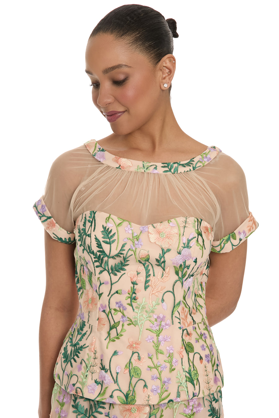 Constance Illusion Blouse in Summer Garden Embroidery