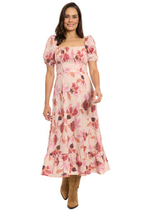 Kristin in Texture Floral Midi Puff Sleeve Dress