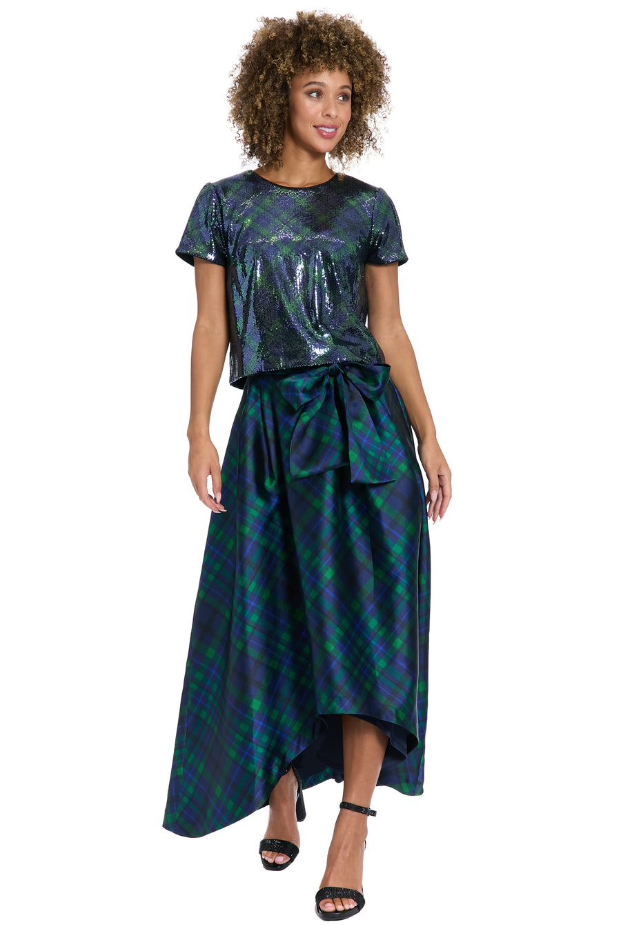 Roosevelt Sequined Plaid Short Sleeve Party Top