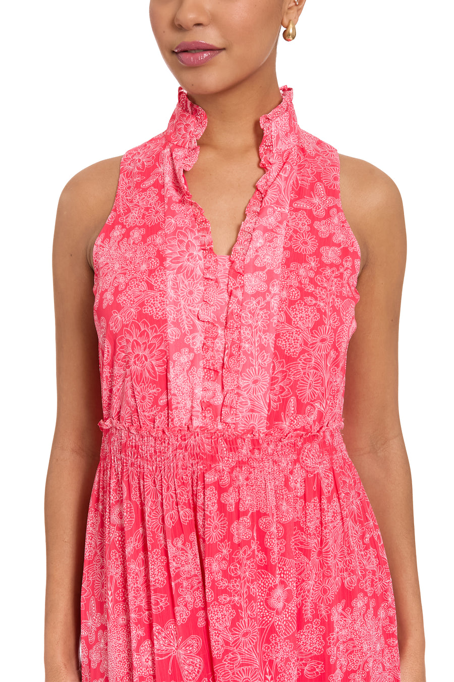 Brooke Ruffle Neck Smocked Maxi in Monotone Garden