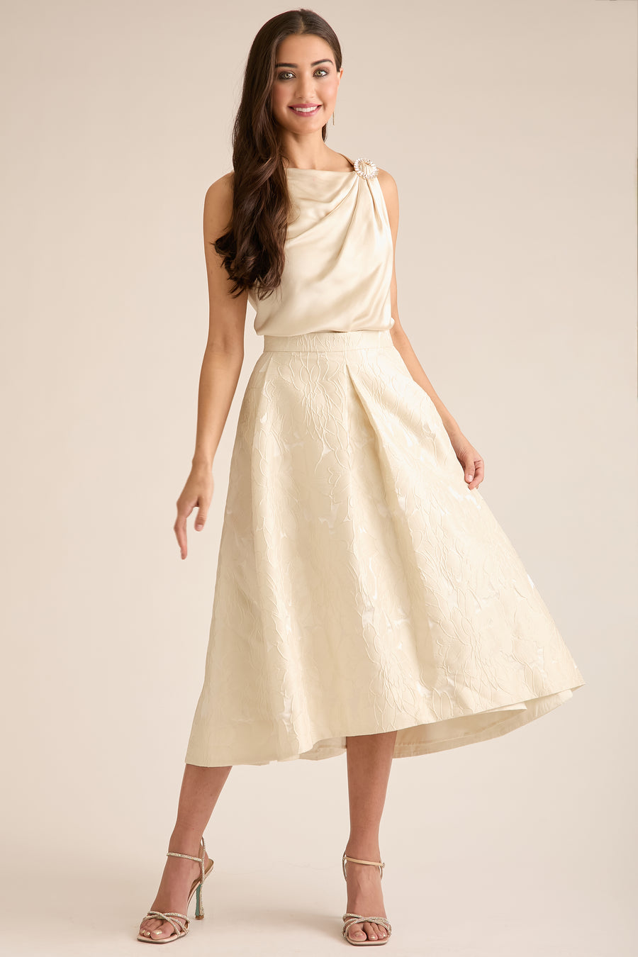 Gramercy Skirt in Primrose Jacquard A-Line Midi