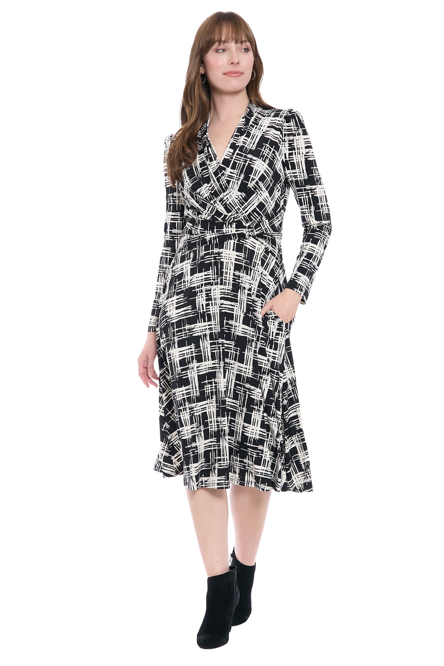 London Times Women's Print Long Sleeve Side Twist Jersey Fit & Flare Dress - Black - Casual dresses London Times Women's Print Long Sleeve Side Twist Jersey Fit & Flare Dress - Black - Casual dresses
