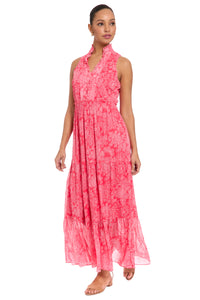 Brooke Ruffle Neck Smocked Maxi in Monotone Garden
