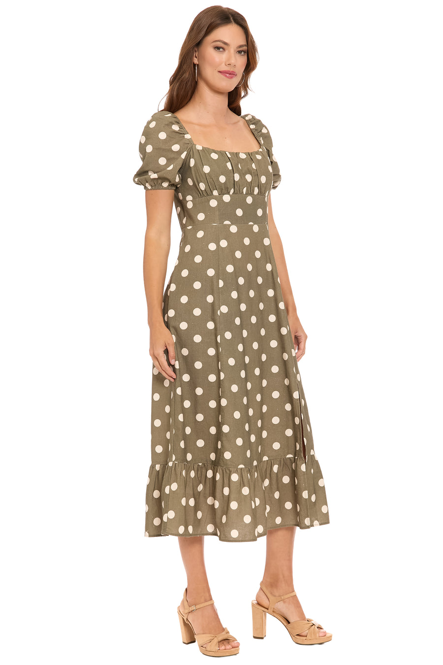 Kristin Puff Sleeve Midi in Quarter Dots