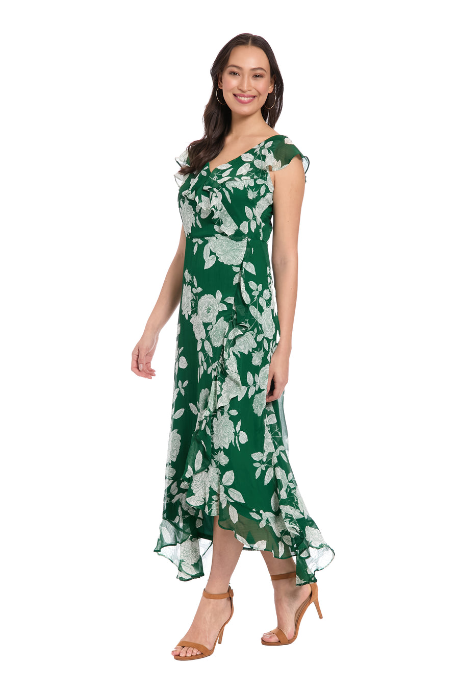 Alessandra Ruffle Faux Wrap Dress in Line Bloom