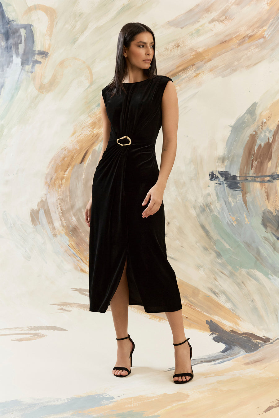 Suzanne Velvet Empire Belted Dress A-Line Cap Sleeve | Maggy London Suzanne Velvet Empire Belted Dress A-Line Cap Sleeve | Maggy London